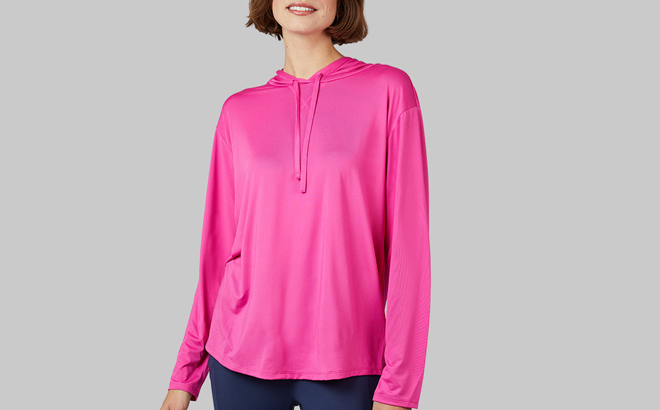 32 Degrees Womens Hooded T Shirt in Raspberry Rose