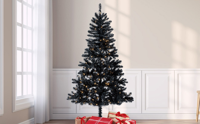 6 5 Pre Lit Madison Pine Black Artificial Christmas Tree