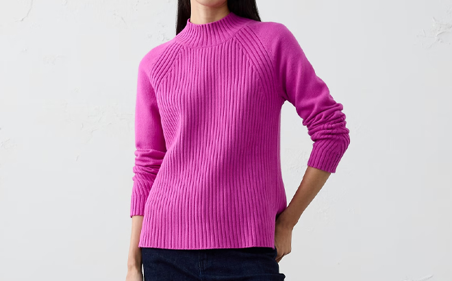 Banana Republic Factory Ribbed Mock Neck Sweater in Magenta Orchid