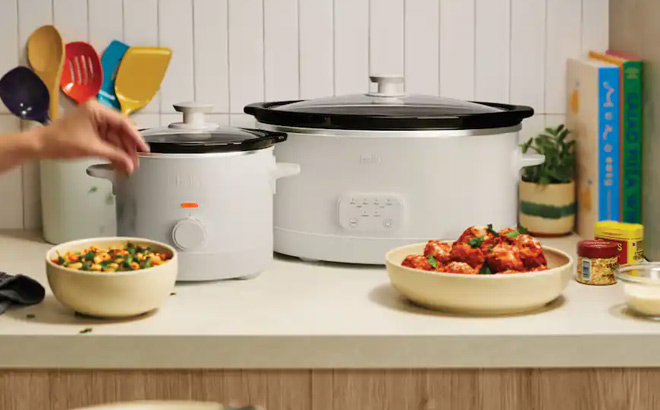 Bella 6 Quart Programmable Slow Cooker and 2 Quart Slow Cooker Set on the Table