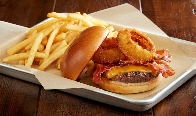 BJs Restaurant and Brewery Loaded Burger with Fries BJs Restaurant and Brewery Loaded Burger with Fries
