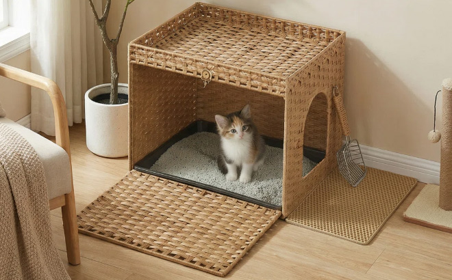 Boho Handwoven Rattan Hidden Litter Box Furniture