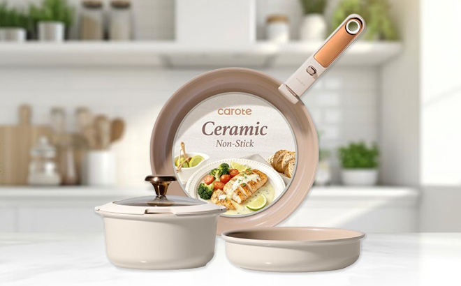 Carote 5 Piece Ceramic Cookware Set in Beige