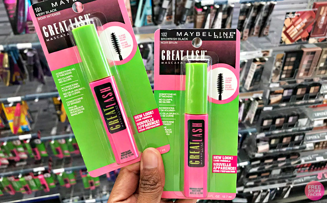 Hand Holding two Maybelline Great Lash Washable Mascaras