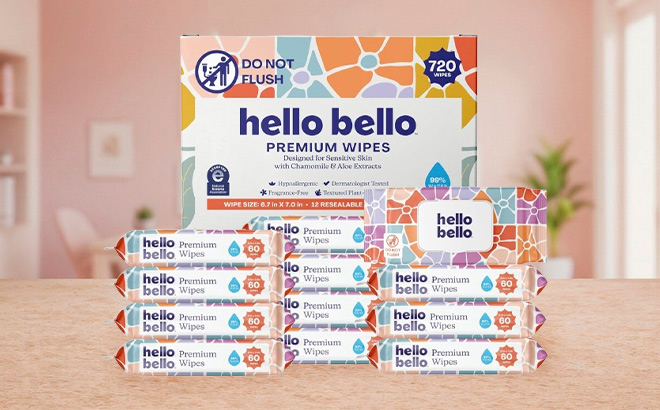 Hello Bello Premium Baby Wipes 720 Count on the Table