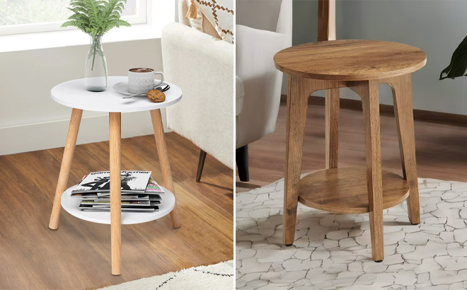 Honeier Side Table with Storage Shelf and Round End Table Honeier Side Table with Storage Shelf and Round End Table