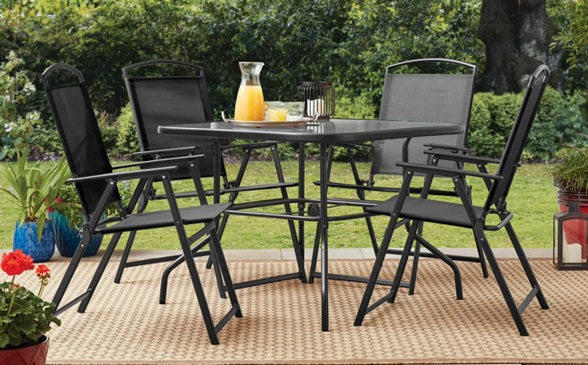 Mainstays Albany Lane 5 Piece Steel Outdoor Patio Dining Set in Black Color Mainstays Albany Lane 5 Piece Steel Outdoor Patio Dining Set in Black Color