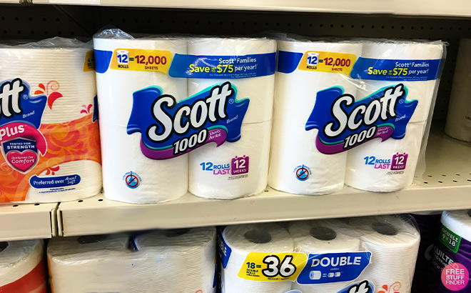 Scott 1000 Toilet Paper 12 Rolls Packs on the Shelf