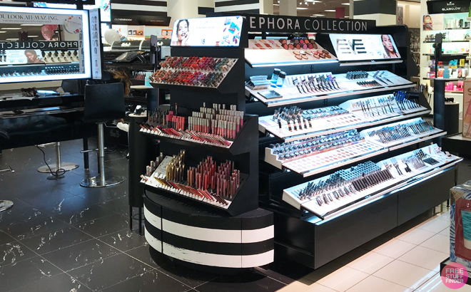Sephora Store overview with lots of makeup products Sephora Store overview with lots of makeup products