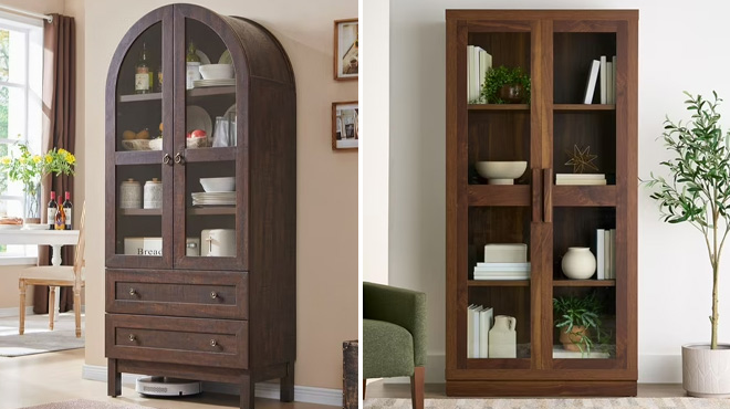 SinCiDo Arched Kitchen Pantry Storage Cabinet and Better Homes Gardens Ezra Glass Door Storage Accent Cabinet SinCiDo Arched Kitchen Pantry Storage Cabinet and Better Homes Gardens Ezra Glass Door Storage Accent Cabinet