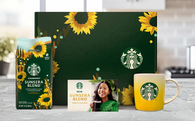 Starbucks Sunsera Blend Coffee with Mug Gift Set on a Table